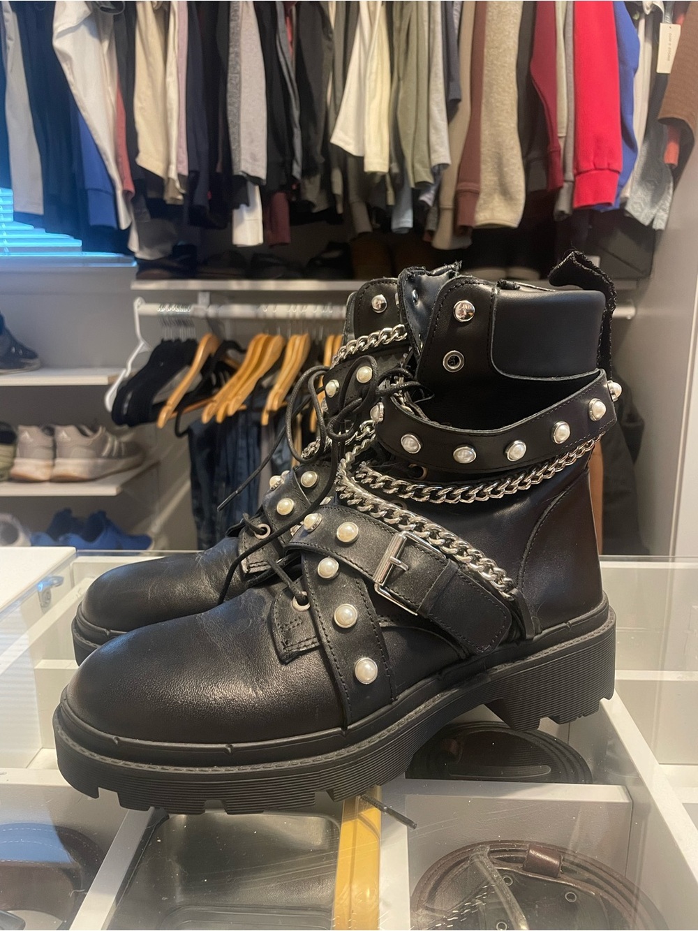 Zara Black Chain & Studded Combat Boots - Picture 2 of 2